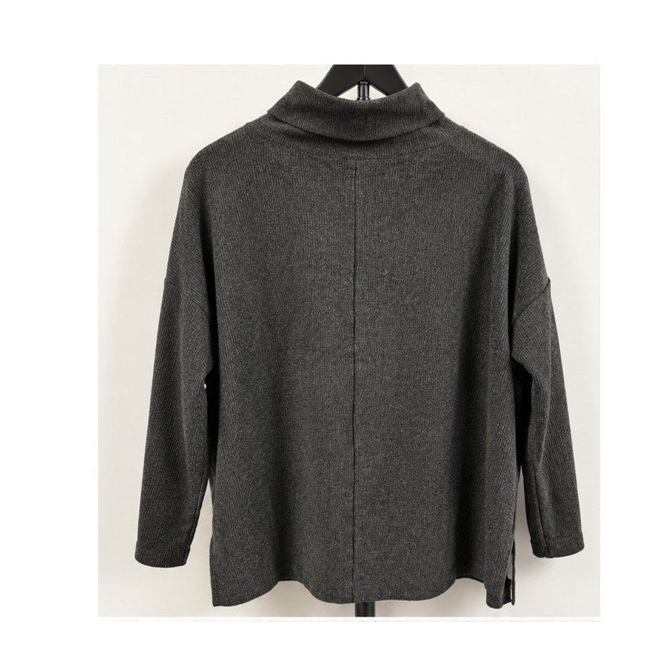 By Anthropologie Theresa Tunic Sweater Carbon Gray Ribbed Funnel Neck Size S