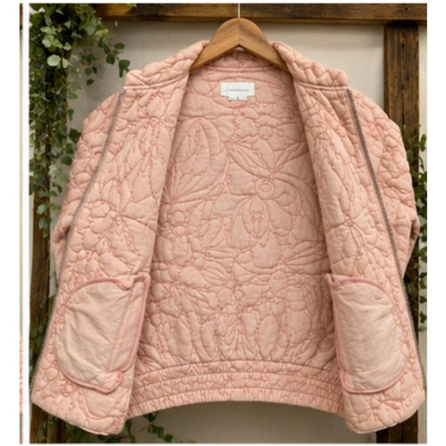 By Anthropologie Relaxed Quilted Jacket S Pink Floral Botanical Full Zip Puffer