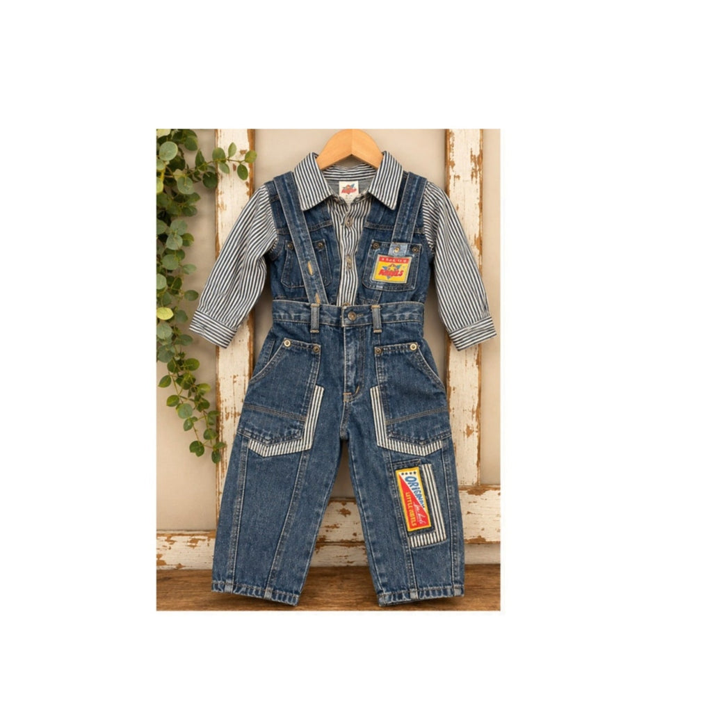 Vintage 1980"s Little Rebels Denim Striped Overalls Set Kids Size 2T