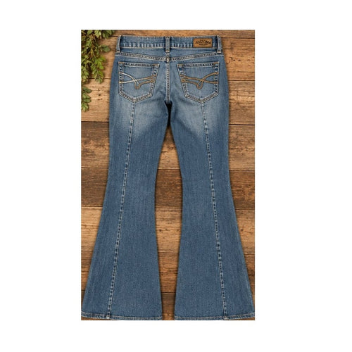 Arizona Jean Co Extreme Low Rise Y2K Flare Jeans Blue Womens Size 4