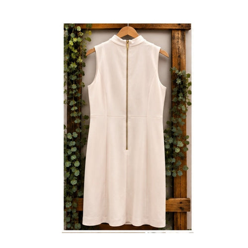 Calvin Klein Blush Pink Crepe Sheath Dress Size 14 Sleeveless High Neck Bow Tie