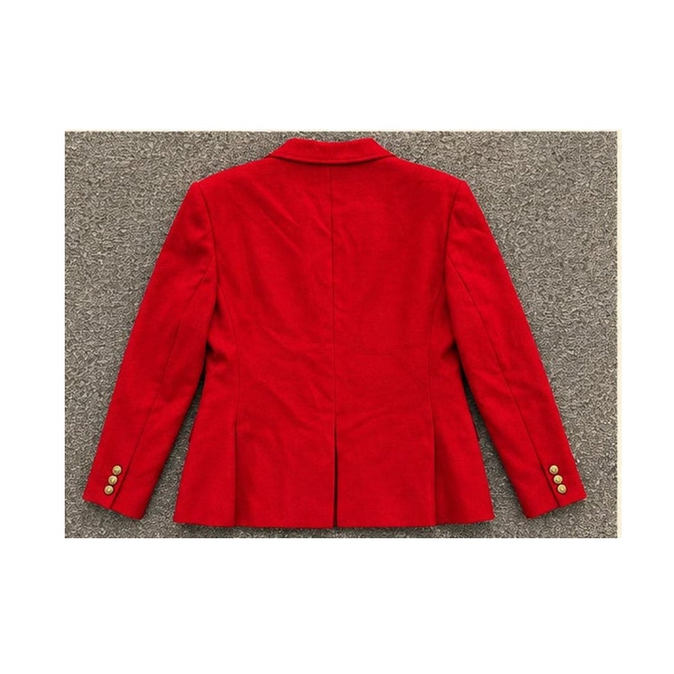 Vintage 80s Worthington Red Blazer Jacket Womens PM Gold Crest Buttons
