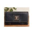 Tignanello Black Pebbled Leather Continental Flap Wallet Paisley Lined
