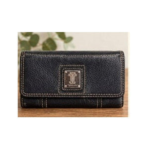 Tignanello Black Pebbled Leather Continental Flap Wallet Paisley Lined