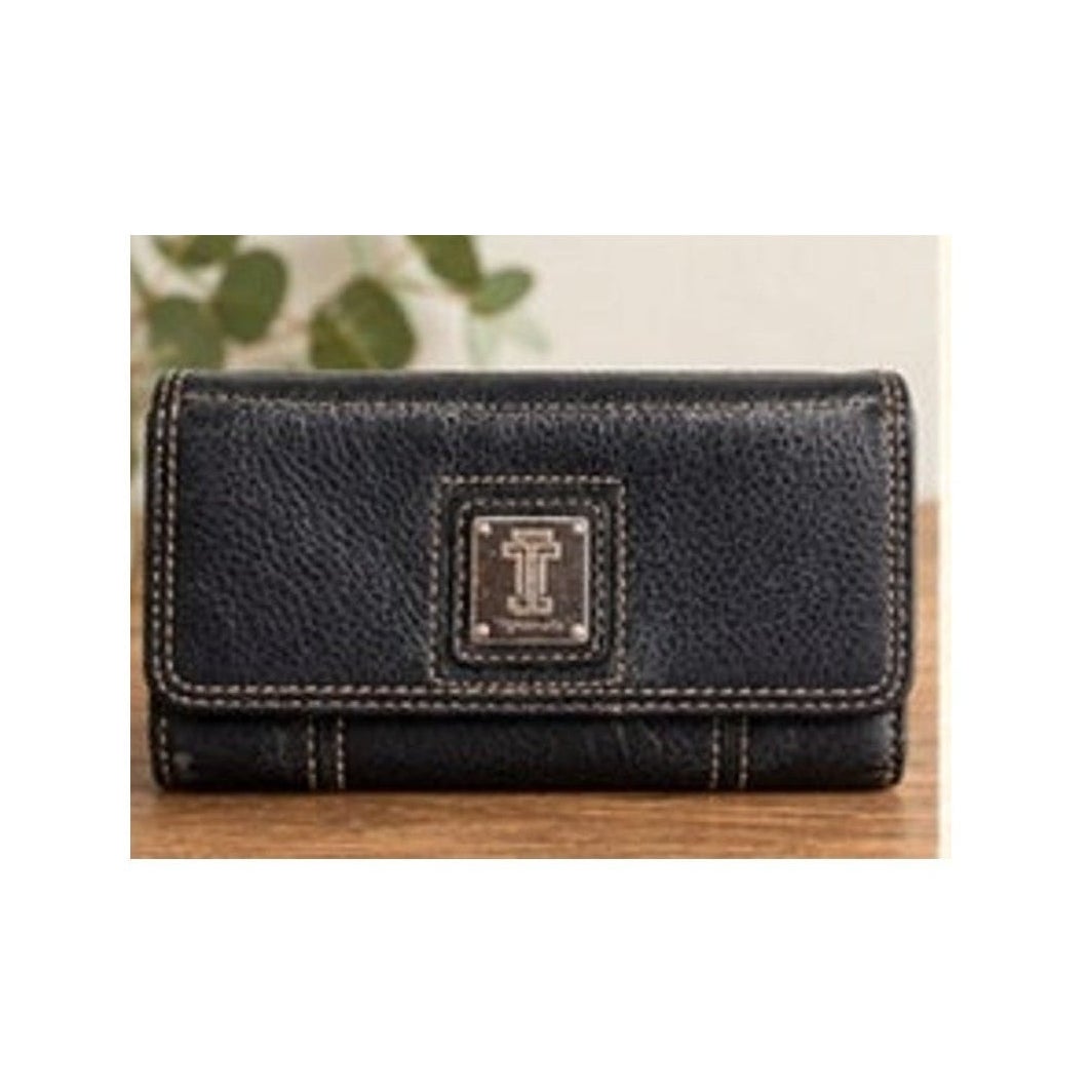 Tignanello Black Pebbled Leather Continental Flap Wallet Paisley Lined