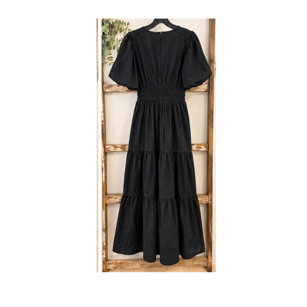 Anthropologie The Somerset Black Cotton Poplin Tiered Maxi Dress XL