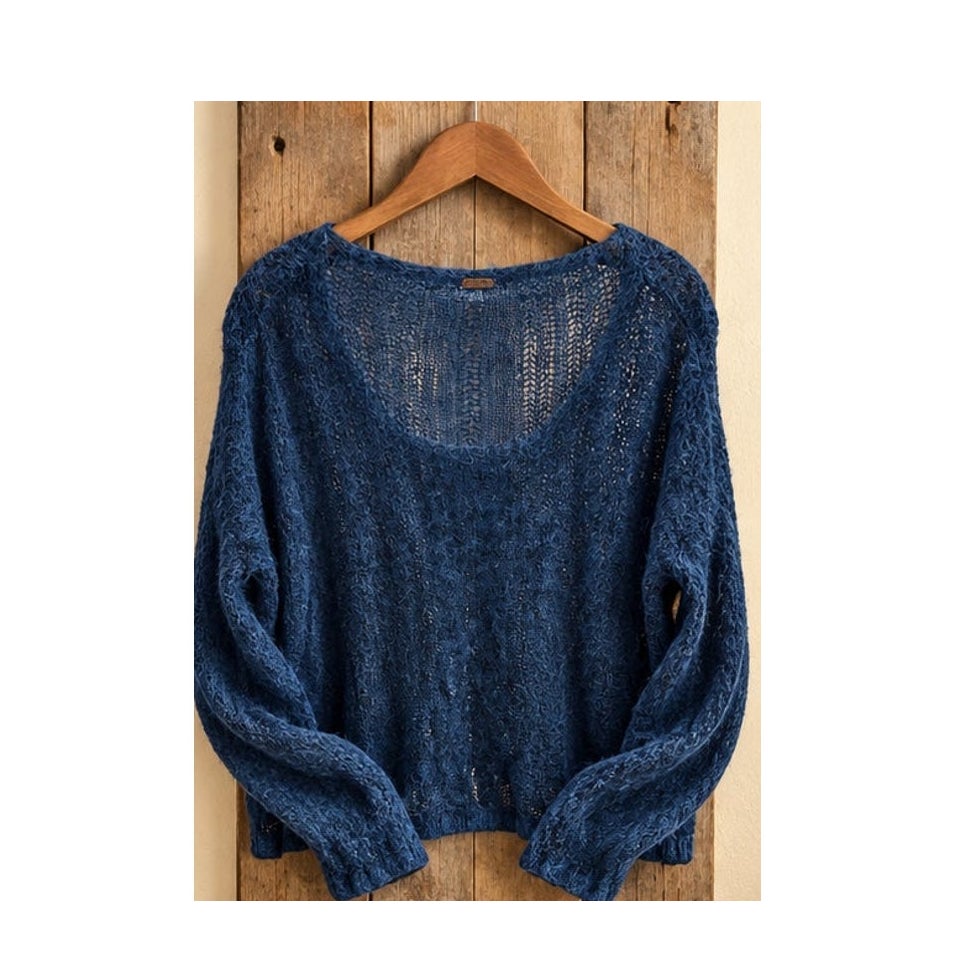 Free People Angel Sweater Blue Open Knit Slouchy Mohair Blend S