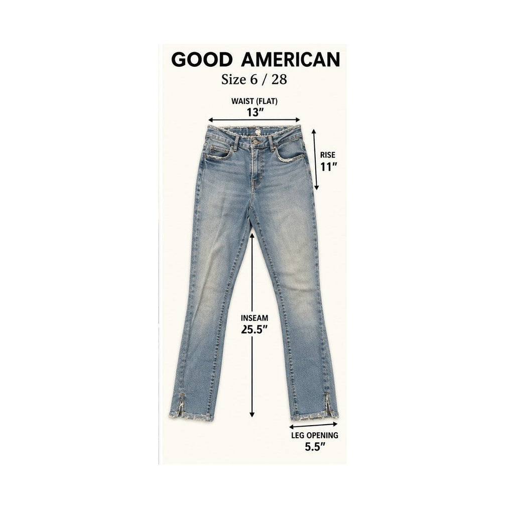 Good American Split Ankle Raw Hem Straight Jeans Blue Womens Size 6 28