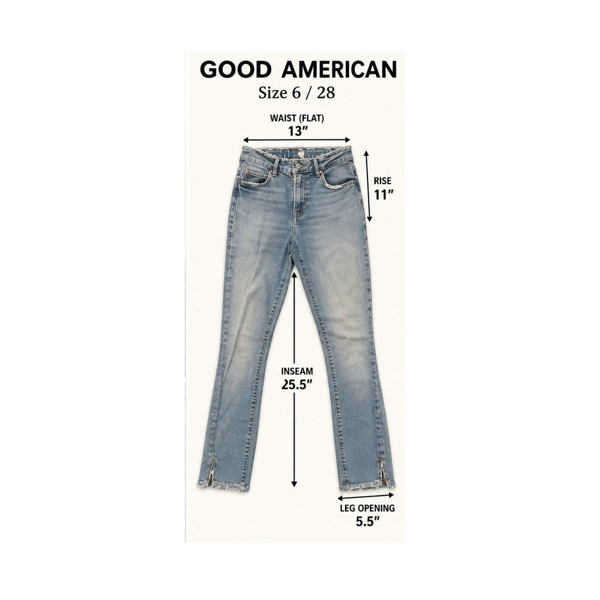 Good American Split Ankle Raw Hem Straight Jeans Blue Womens Size 6 28