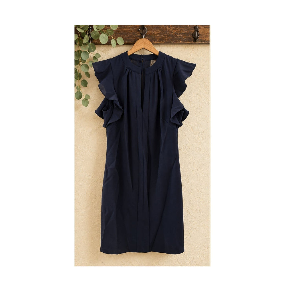 Vince Camuto Navy Blue Ruffle Sleeve Cocktail Sheath Dress Size 0