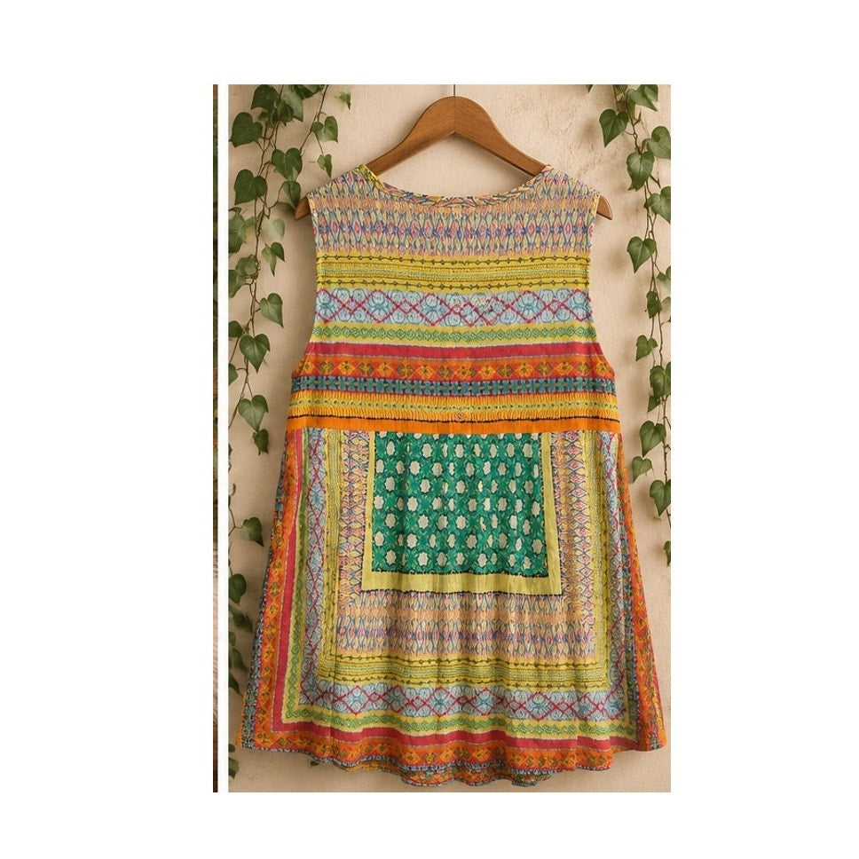Ivy Jane Women's Mixed Geometric Patchwork Sleeveless Tunic Blouse Multicolor M
