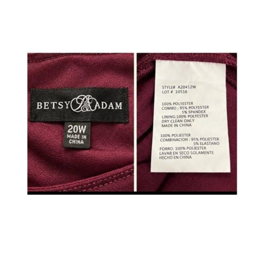Betsy & Adam 20W Maroon Chiffon Capelet Pintuck Cocktail Dress Plus