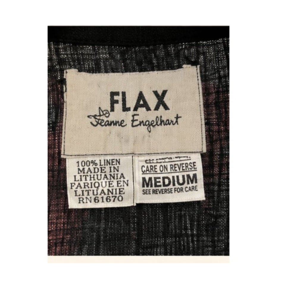 FLAX by Jeanne Engelhart M Black 100% Linen Button Up Long Sleeve Shirt