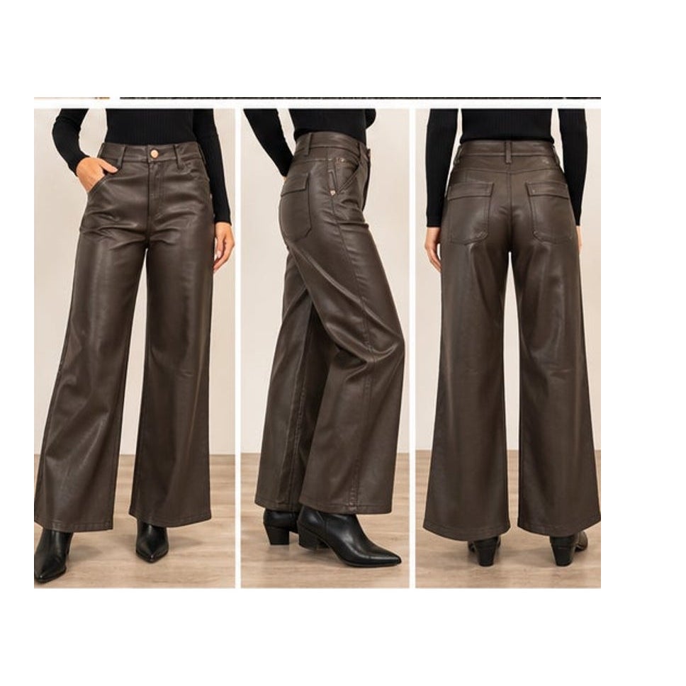 Dear John Fiona High Rise Espresso Brown Faux Leather Wide Leg Pants 25