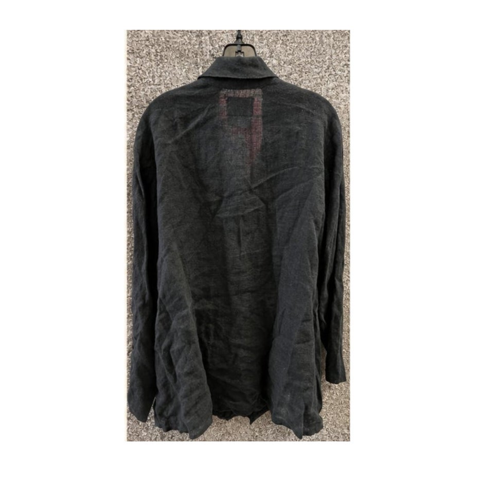 FLAX by Jeanne Engelhart M Black 100% Linen Button Up Long Sleeve Shirt