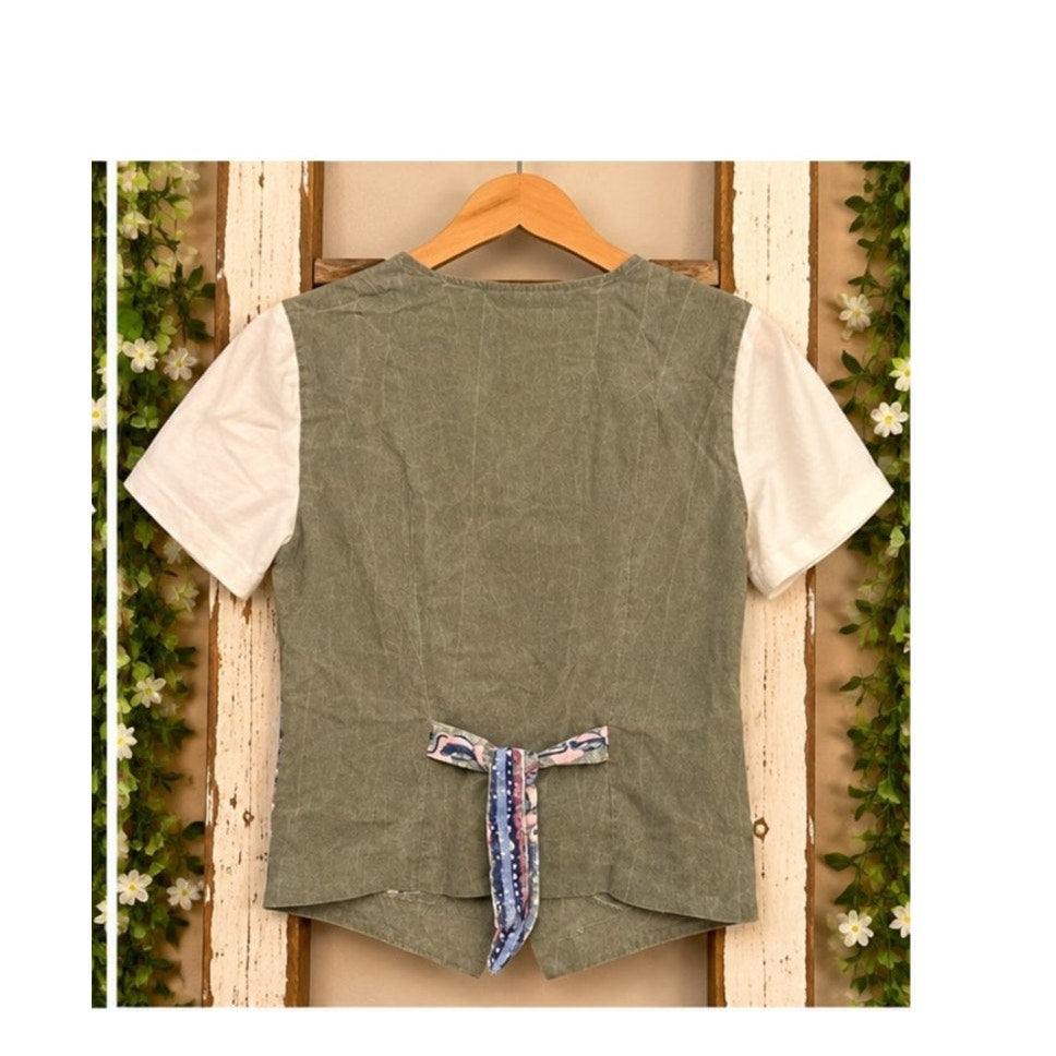 Vintage 90s Paquette Byer California Floral Vest Layered Mock T-Shirt Top S