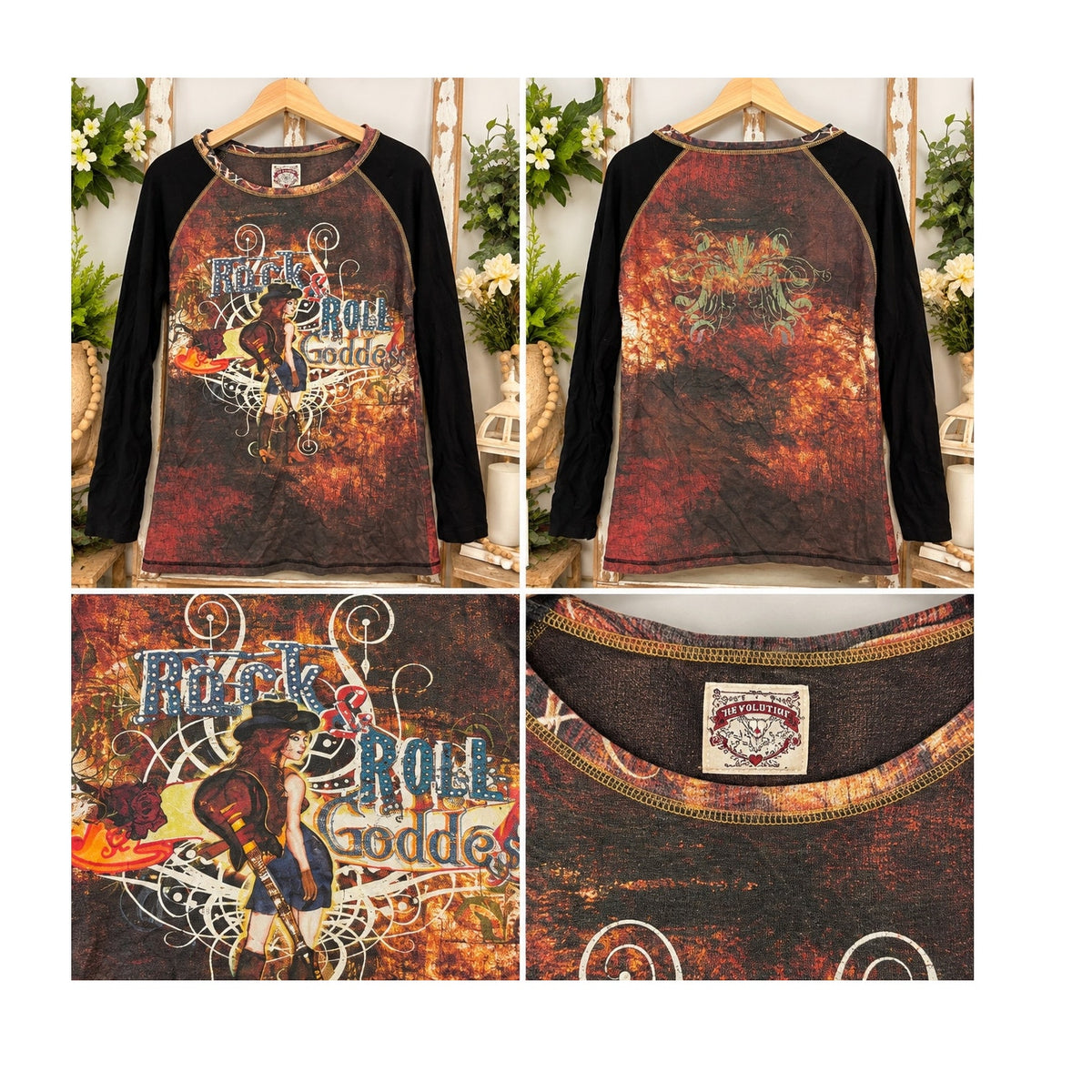 Vintage Y2K The Revolution Rock & Roll Goddess Raglan Graphic Tee Cyber Grunge