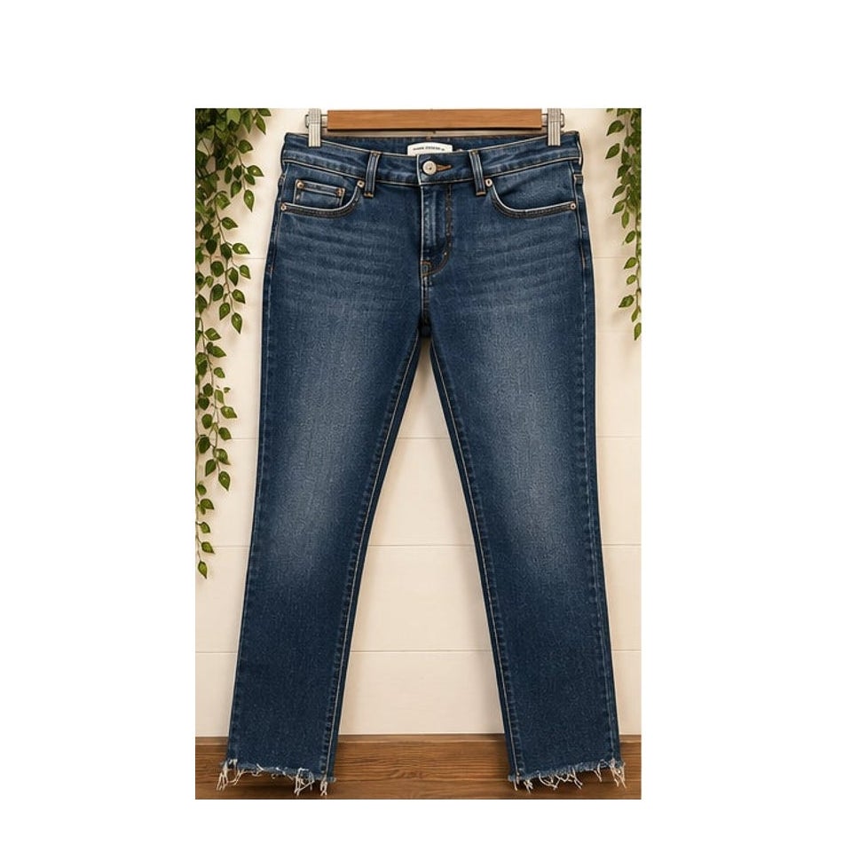 Good American Skinny Raw Hem Jeans Blue Womens Size 6 28