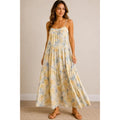 Abercrombie & Fitch Medium Asymmetrical Tiered Maxi Dress Floral Linen Yellow