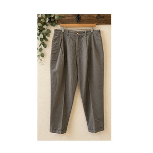 Vintage 90s Bugle Boy Mens 38x30 Gray Pleated Cuffed Cotton Chinos