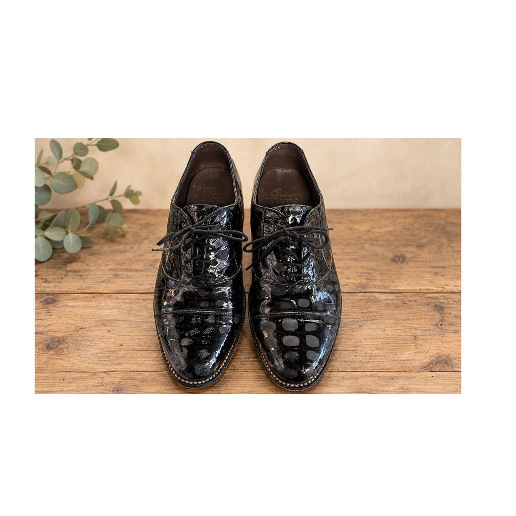 Vintage Stacy Baldwin Penners Black Reptile Croc Cap Toe Shoes 9.5