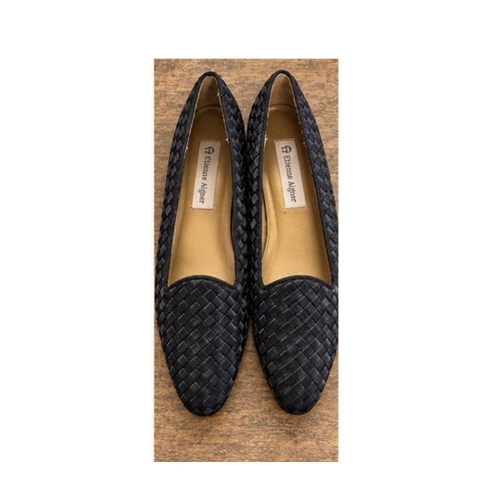 Vtg 80s Etienne Aigner Rebecca Black Woven Leather Loafers Flats 10M