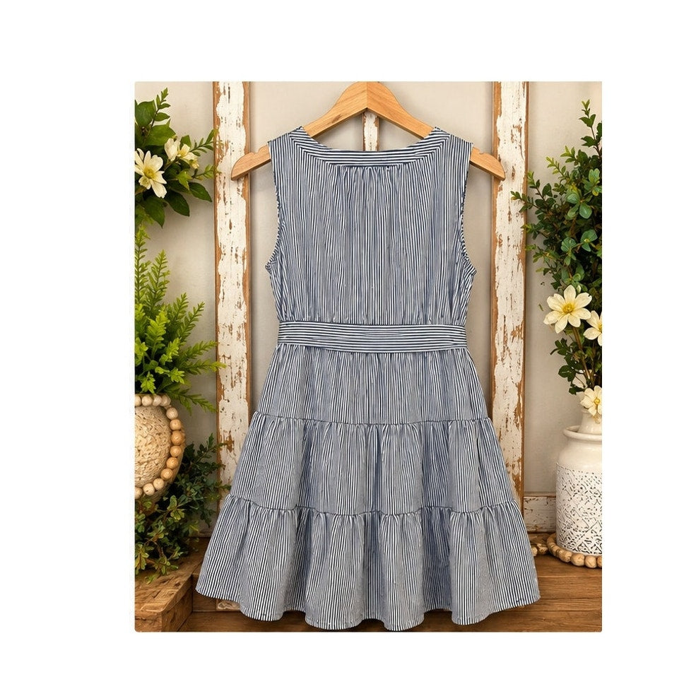 Tommy Hilfiger Blue White Stripe Tiered Fit & Flare Wrap Dress Womens Size 16