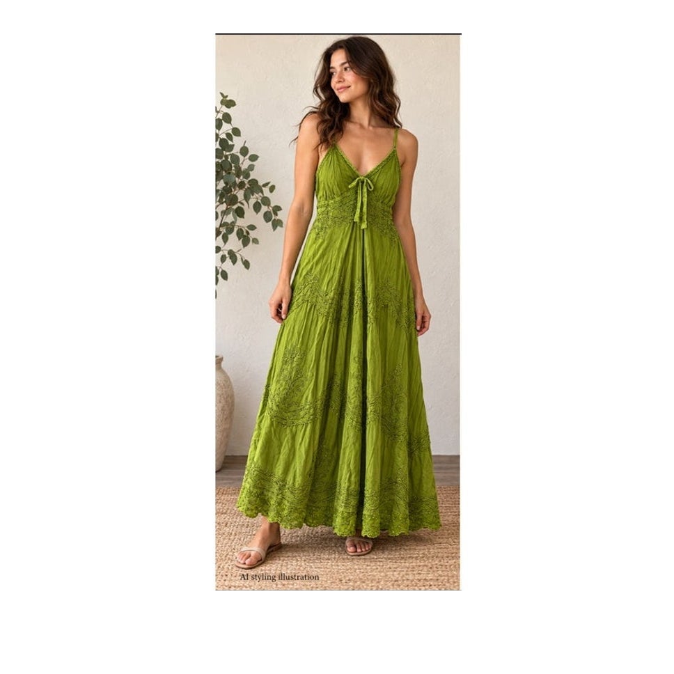 Advance Apparels Green Fairycore Boho Corset Midi Dress Y2K L XL
