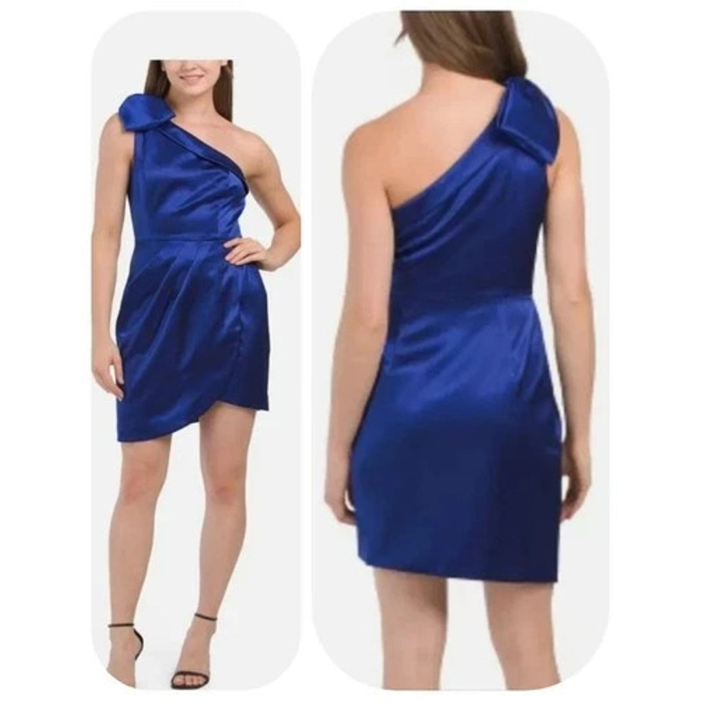 NEW Aidan by ADRIANNA PAPELL 14 Royal Sapphire One Shoulder Satin Tulip Dress