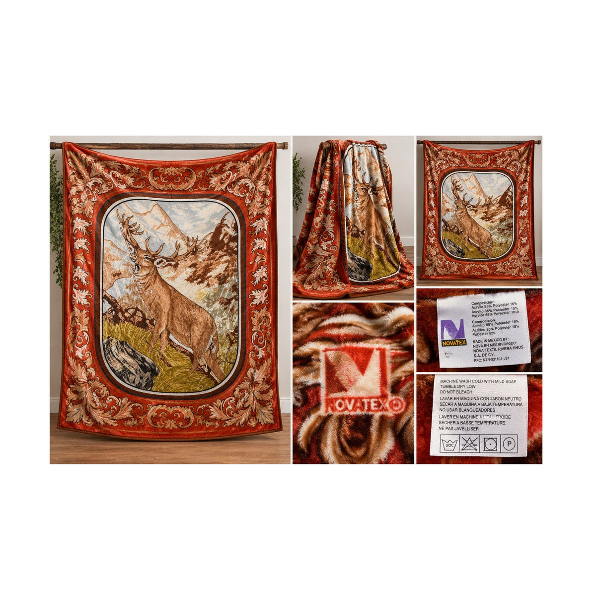 Vintage Novatex 96x70 Forest Deer Stag Rare Blanket Made in Mexico