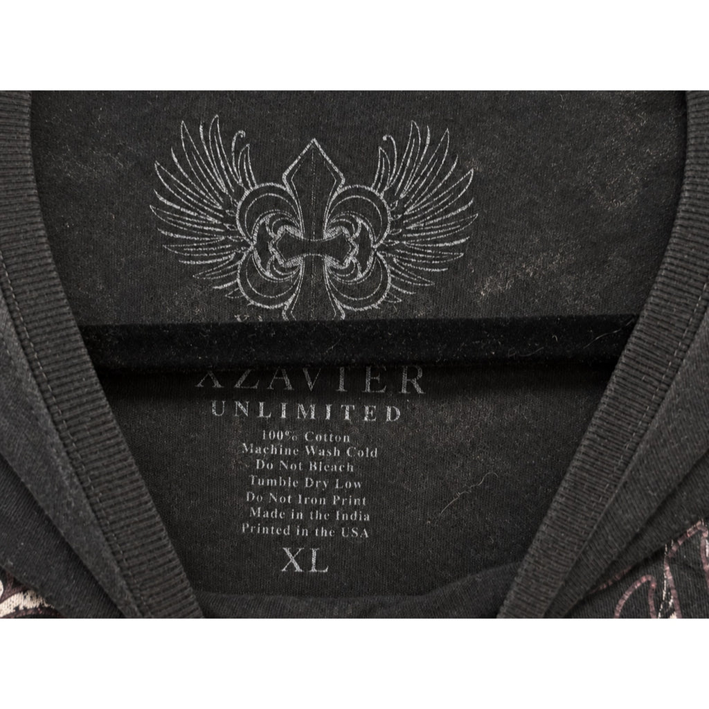 Xzavier Unlimited Mens XL Black Skull Crown Wings Graphic T-Shirt Y2K MMA Style