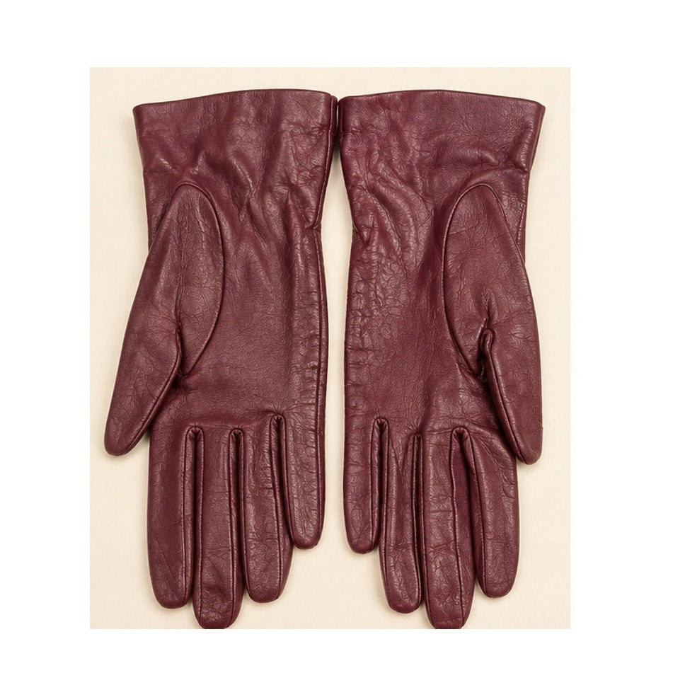 Vintage Heiress Burgundy Leather Gloves Silk Lined Women's Size Medium