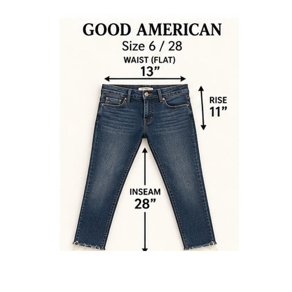 Good American Skinny Raw Hem Jeans Blue Womens Size 6 28