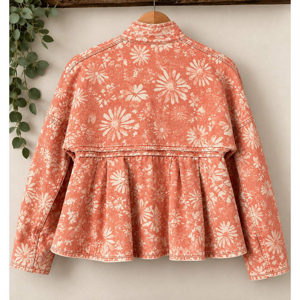 Free People Lua Bed Denim Jacket Apricot Combo Floral Peplum MINT LNWOT