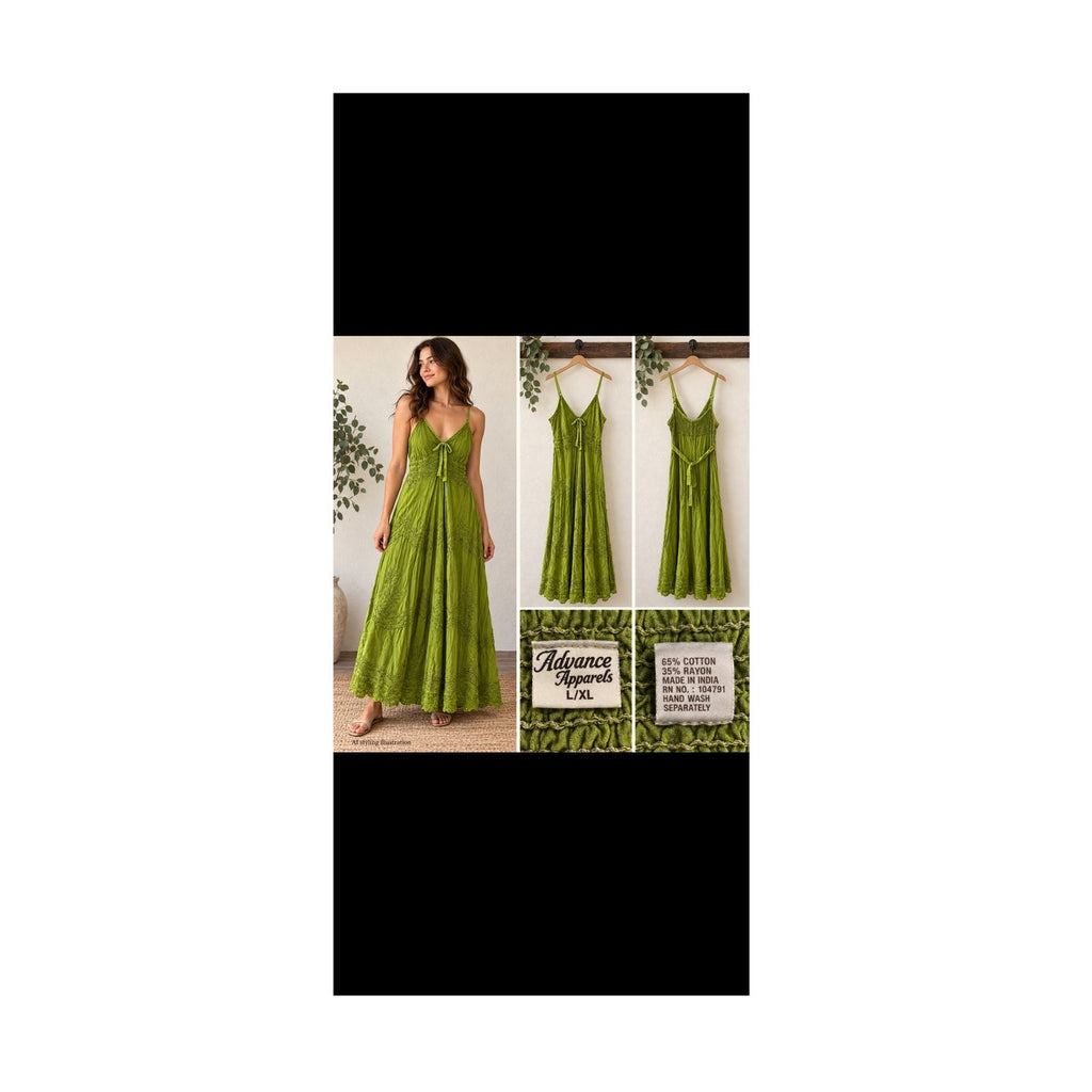 Advance Apparels Green Fairycore Boho Corset Midi Dress Y2K L XL