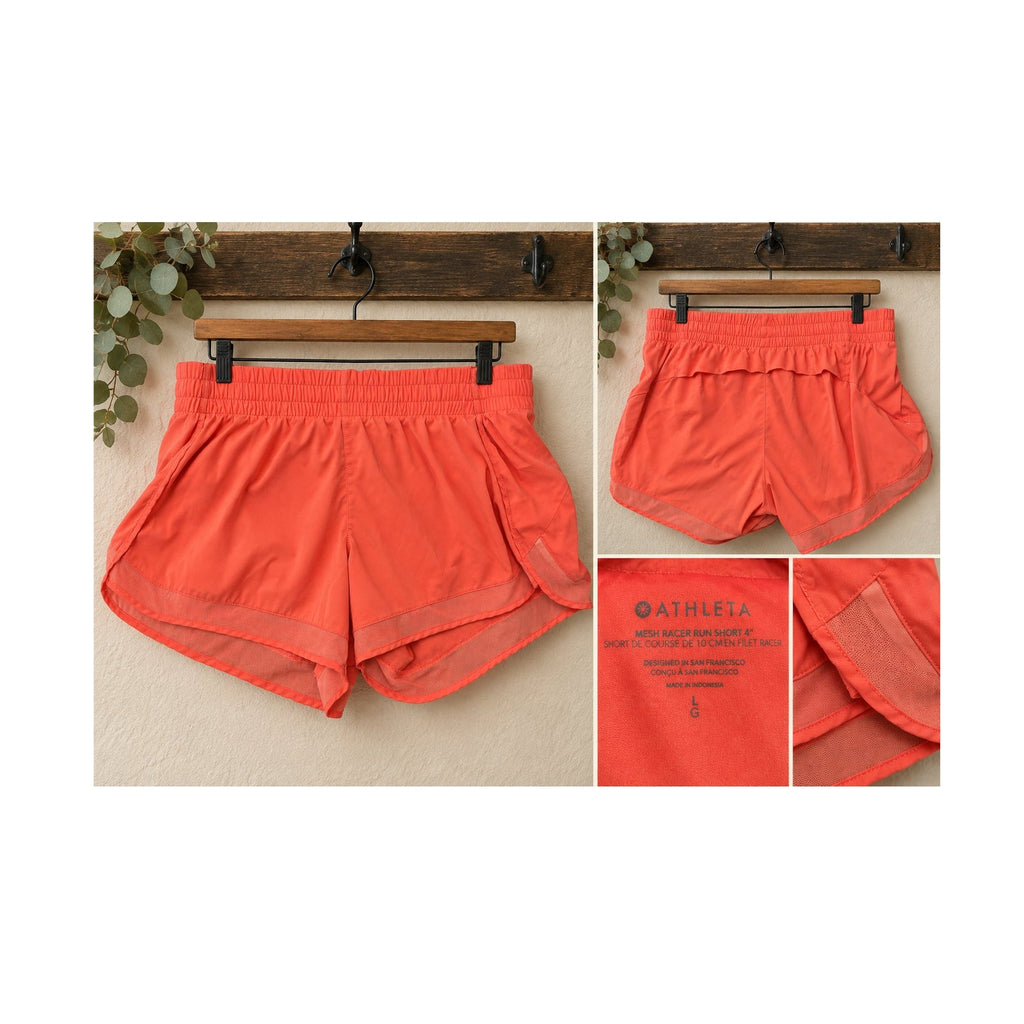 Athleta Mesh Racer Run 4″ Shorts Coral Orange Preloved Size L