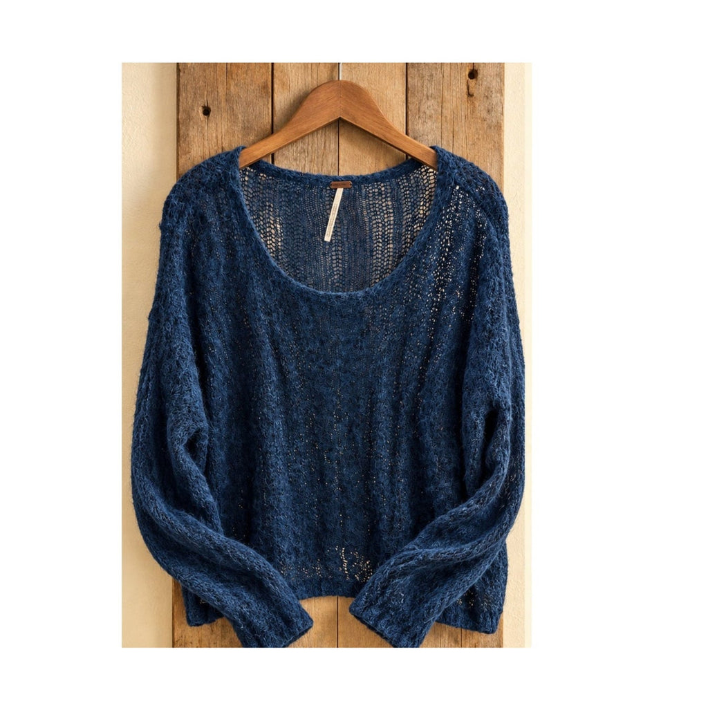 Free People Angel Sweater Blue Open Knit Slouchy Mohair Blend S