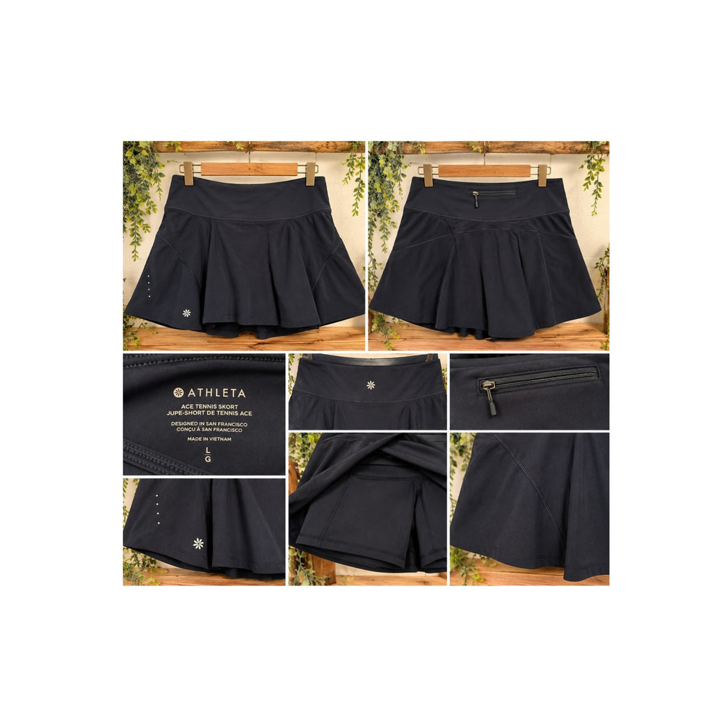 Athleta Ace Women's Black A-Line High Rise Athletic Tennis Skort Large L
