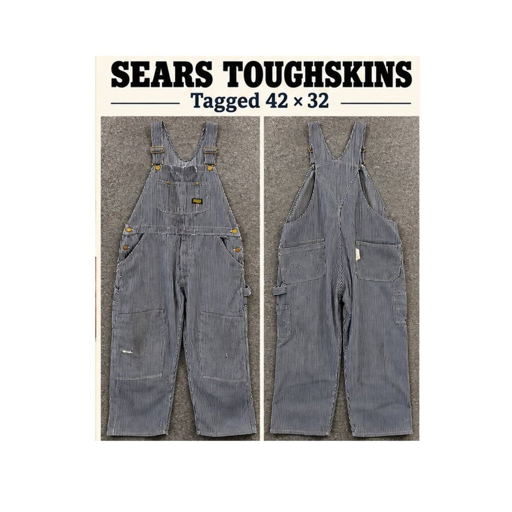 Vtg 70s Sears Toughskins Hickory Stripe Overalls Men 42x32 Union Made USA