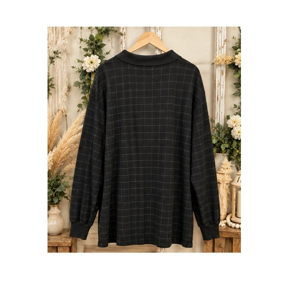 Vintage Polo by Ralph Lauren Windowpane Grid Long Sleeve Polo – 2XL Big (Black/Navy)