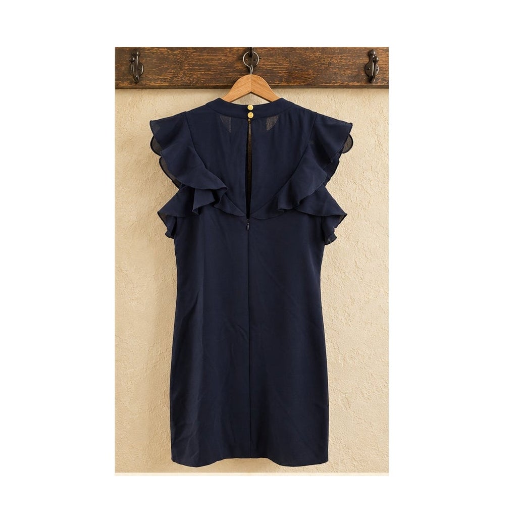 Vince Camuto Navy Blue Ruffle Sleeve Cocktail Sheath Dress Size 0