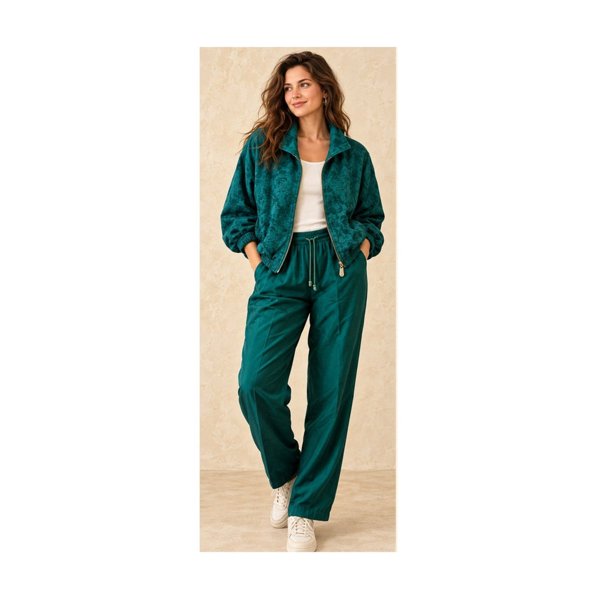 Vintage Fuda International Women's Medium Silk Tracksuit Set Green