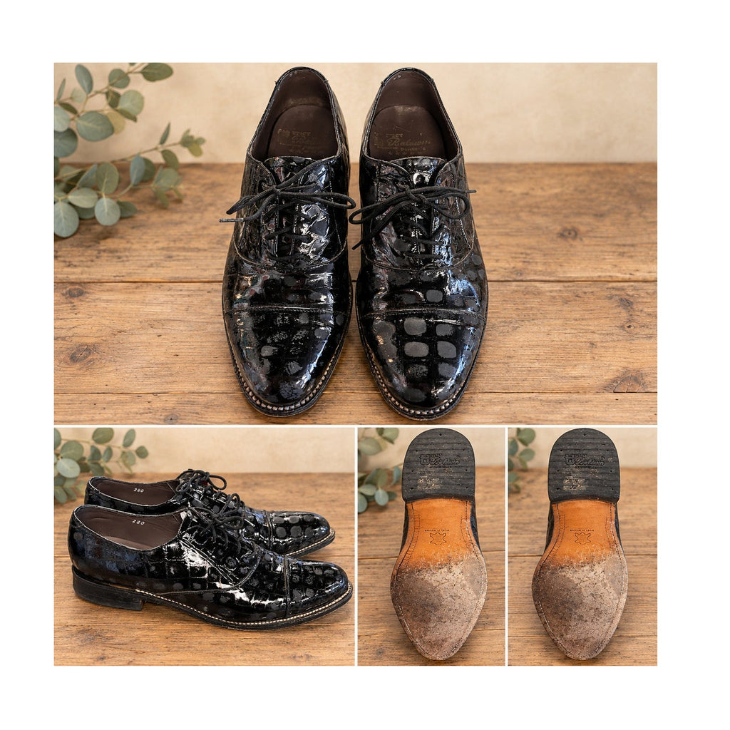 Vintage Stacy Baldwin Penners Black Reptile Croc Cap Toe Shoes 9.5