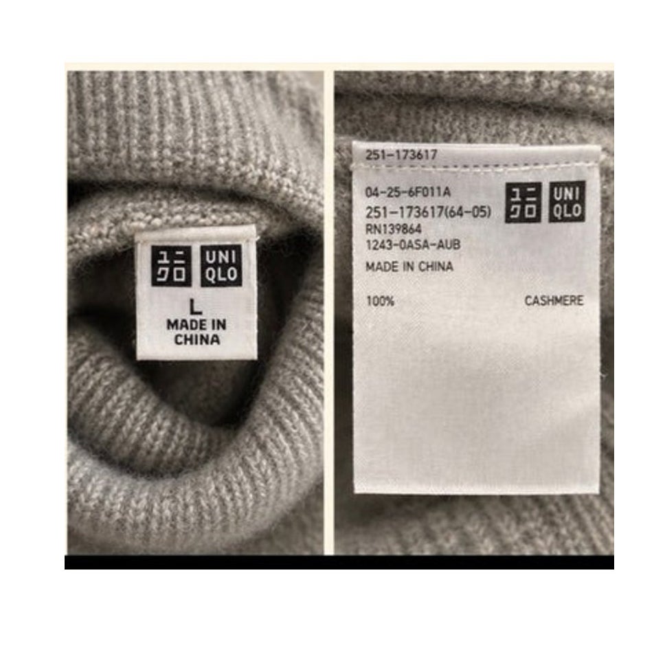 UNIQLO Women Large 100% Cashmere Turtleneck Sweater Grey Roll Neck L