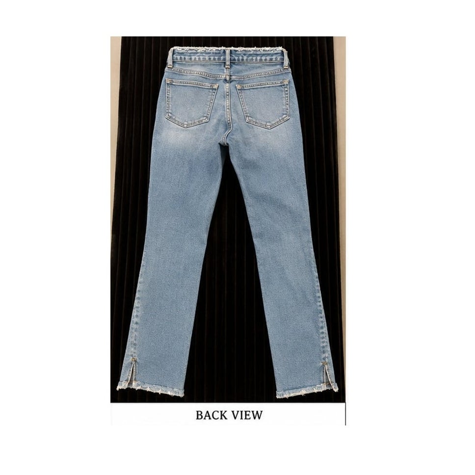 Good American Split Ankle Raw Hem Straight Jeans Blue Womens Size 6 28