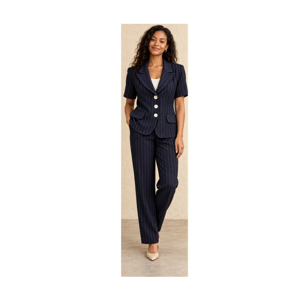 Vintage Lois Snyder Dani Max Navy Pinstripe Suit Set 6 Pantsuit