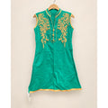 Green & Gold Embroidered Sleeveless Cotton Kurta Tunic India Preloved