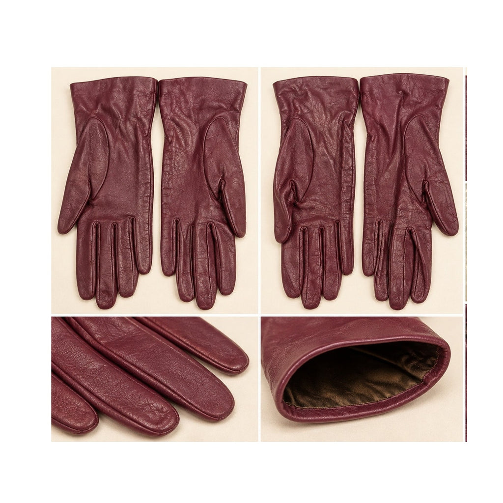 Vintage Heiress Burgundy Leather Gloves Silk Lined Women's Size Medium