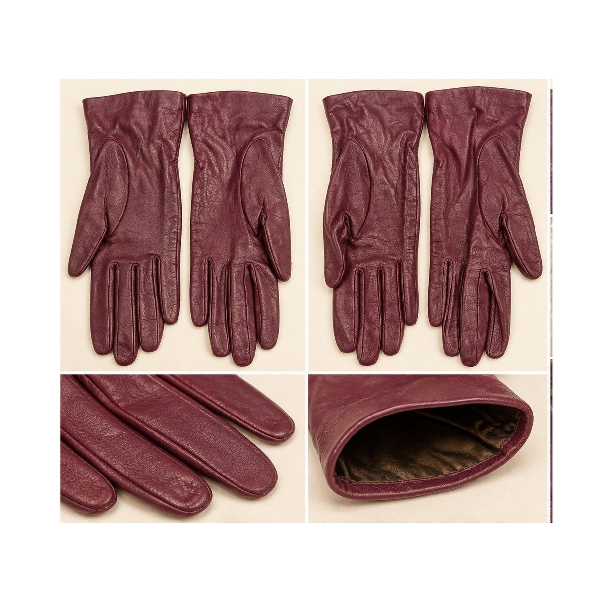 Vintage Heiress Burgundy Leather Gloves Silk Lined Women's Size Medium