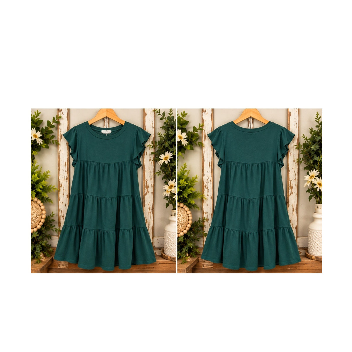 Entro Dark Green Tiered Mini Babydoll Dress Womens XL Ruffle Sleeve Knit